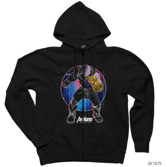 Avengers Thanos Punch Siyah Fermuarlı Kapşonlu Sweatshirt