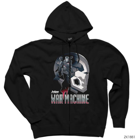 Avengers War Machine Siyah Fermuarlı Kapşonlu Sweatshirt
