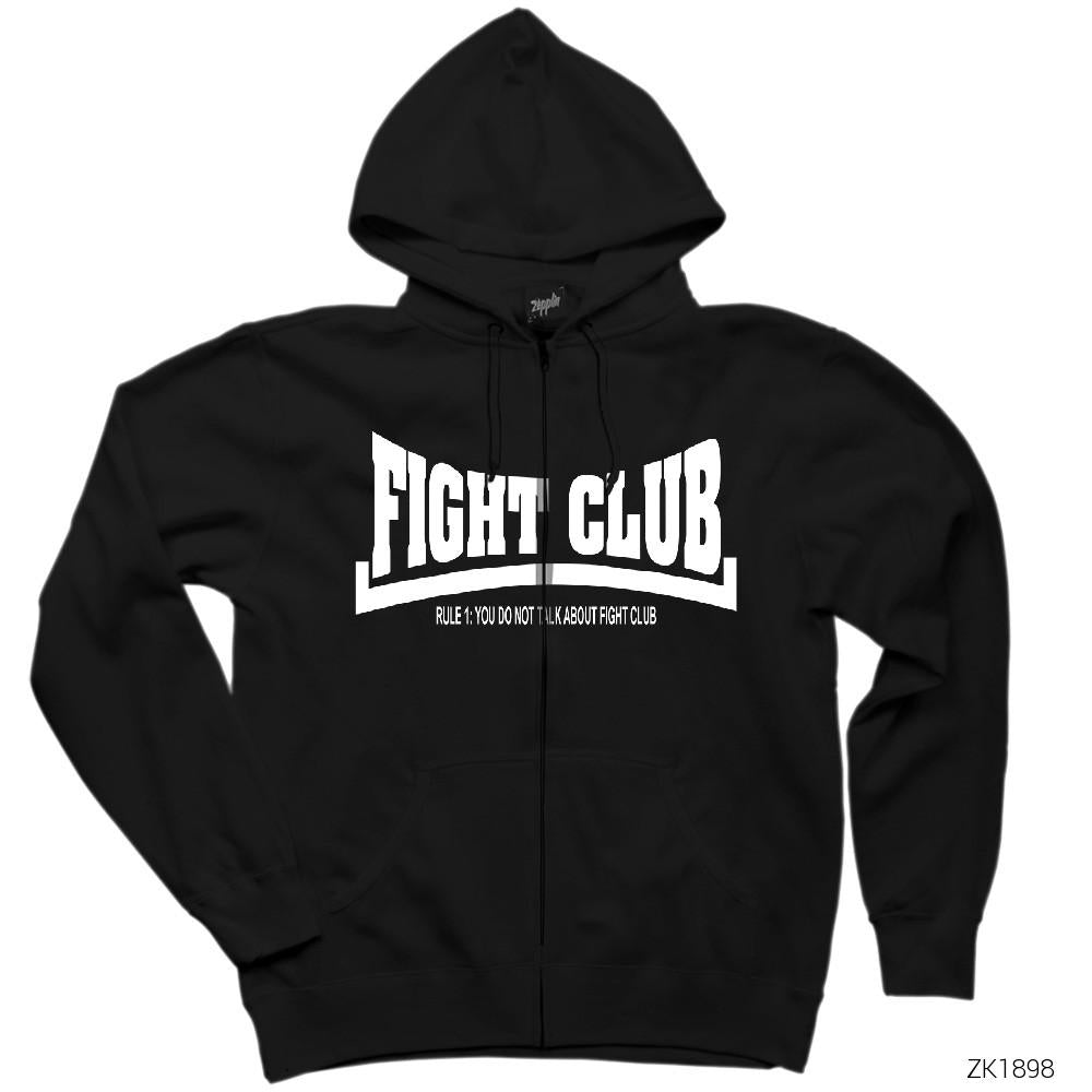 Fight Club Rule 1 Siyah Fermuarlı Kapşonlu Sweatshirt