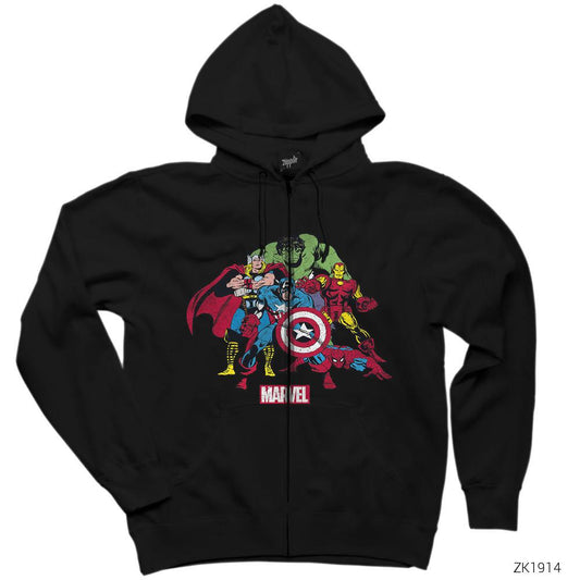 Marvel Comics Team Siyah Fermuarlı Kapşonlu Sweatshirt