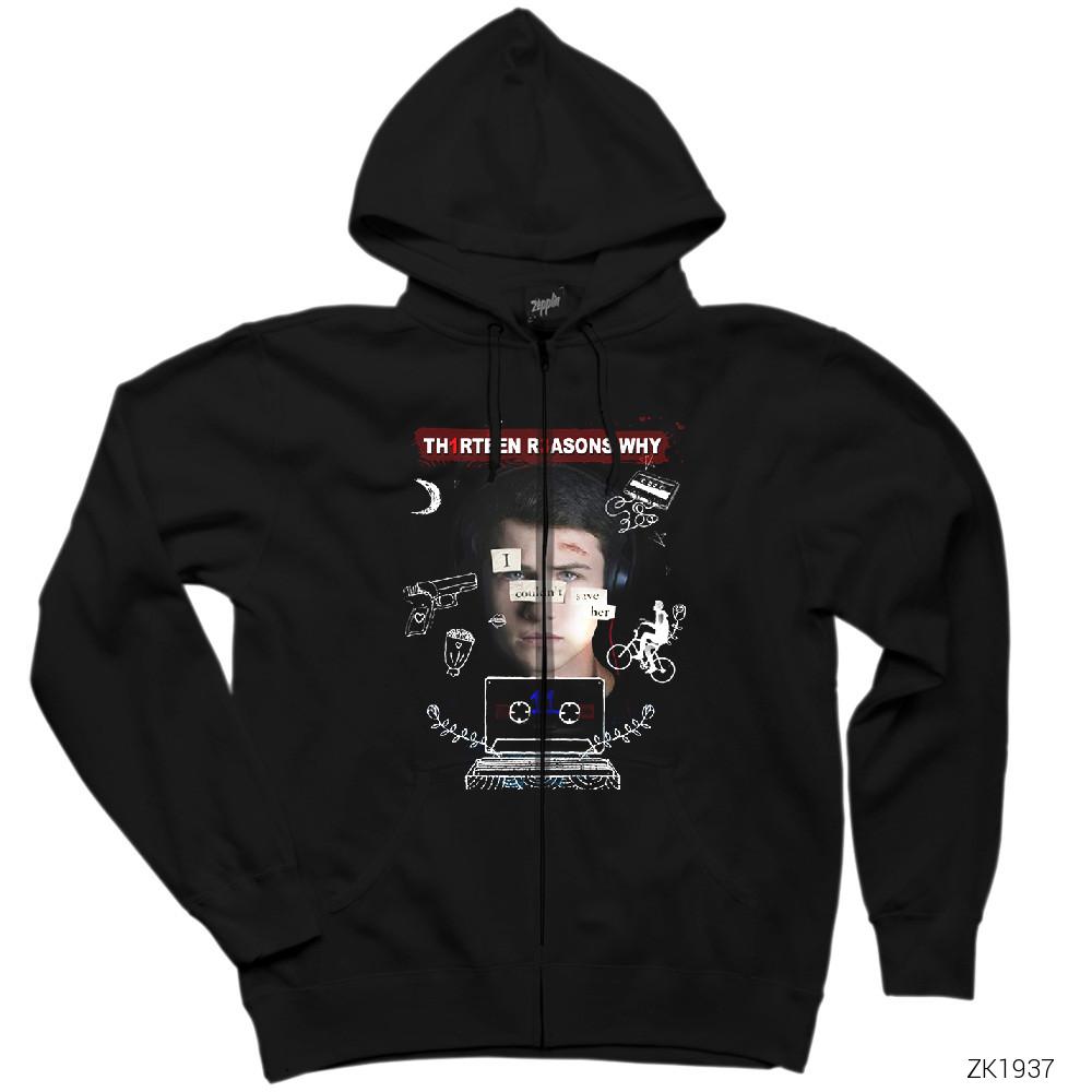 13 Reasons Why Save Siyah Fermuarlı Kapşonlu Sweatshirt