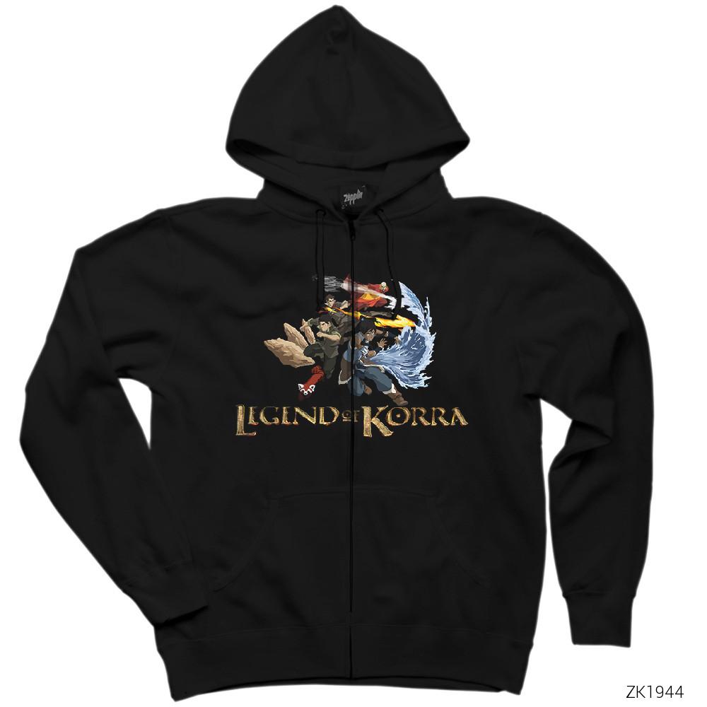 Avatar Legend of Korra Siyah Fermuarlı Kapşonlu Sweatshirt