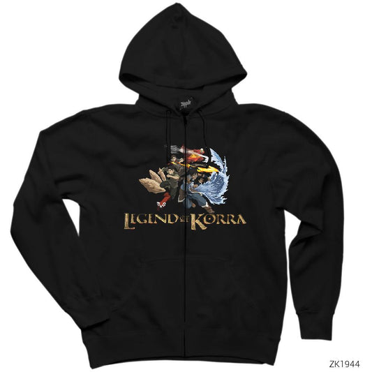 Avatar Legend of Korra Siyah Fermuarlı Kapşonlu Sweatshirt