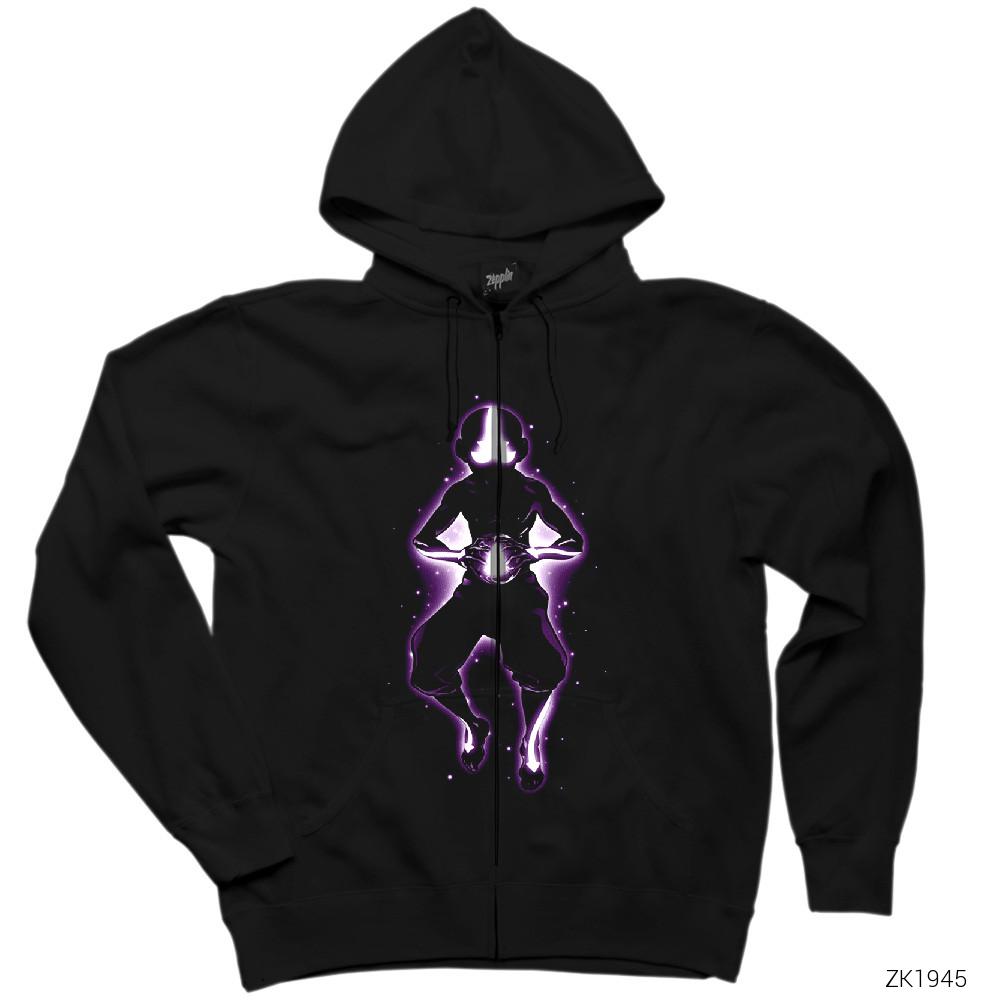 Avatar Meditating Aang Siyah Fermuarlı Kapşonlu Sweatshirt