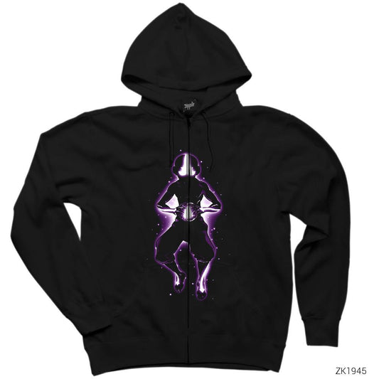 Avatar Meditating Aang Siyah Fermuarlı Kapşonlu Sweatshirt