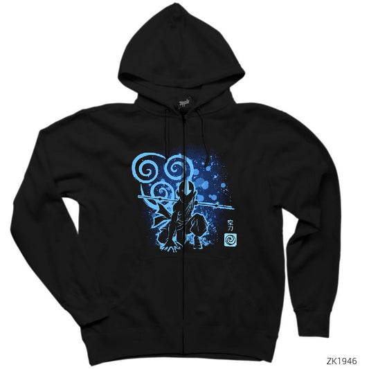 Avatar Of The Air Siyah Fermuarlı Kapşonlu Sweatshirt