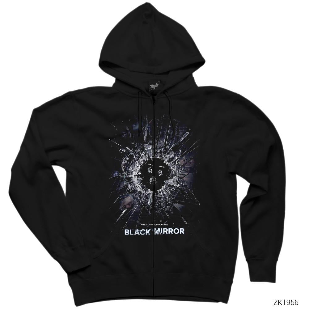 Black Mirror Cover Siyah Fermuarlı Kapşonlu Sweatshirt