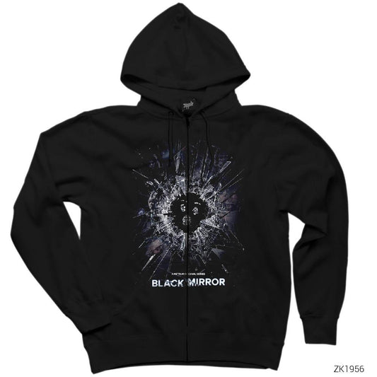 Black Mirror Cover Siyah Fermuarlı Kapşonlu Sweatshirt