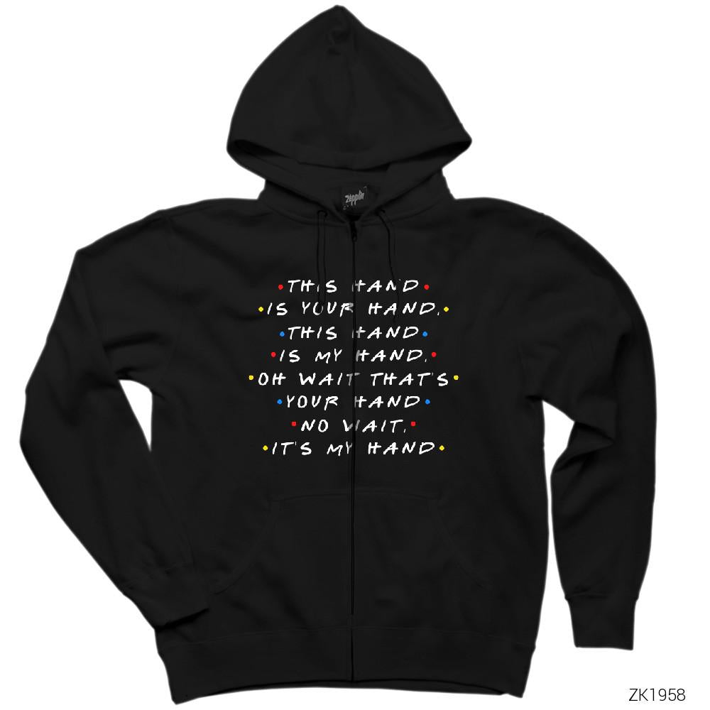 Friends Joey List Siyah Fermuarlı Kapşonlu Sweatshirt