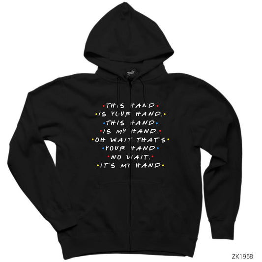 Friends Joey List Siyah Fermuarlı Kapşonlu Sweatshirt