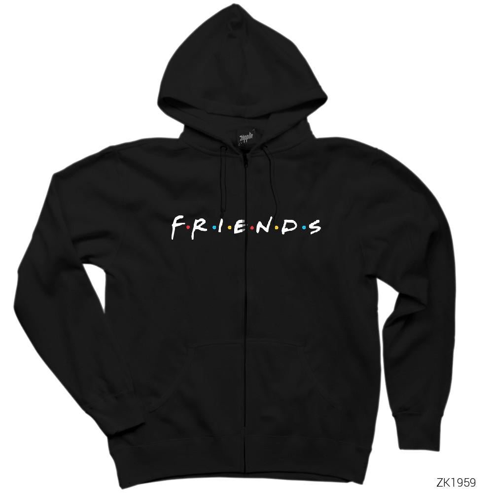 Friends Logo Siyah Fermuarlı Kapşonlu Sweatshirt