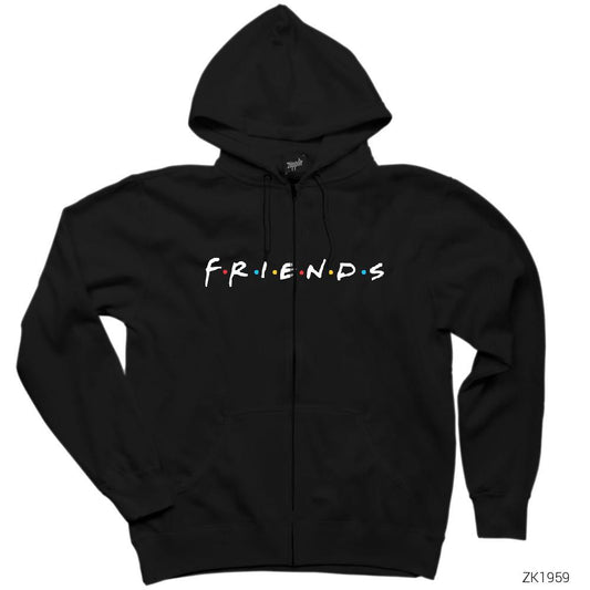 Friends Logo Siyah Fermuarlı Kapşonlu Sweatshirt