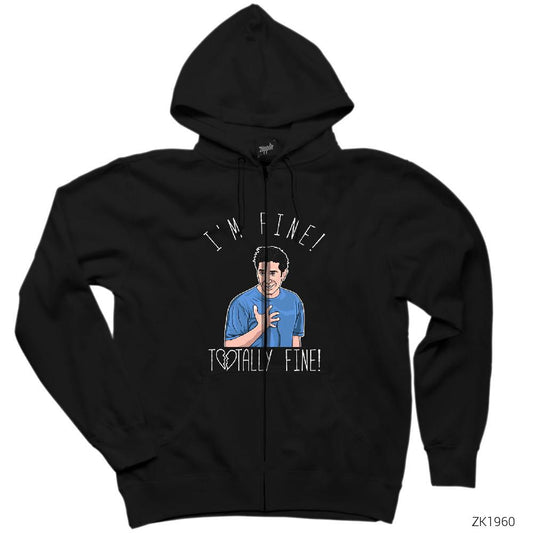 Friends Ross is not fine Siyah Fermuarlı Kapşonlu Sweatshirt