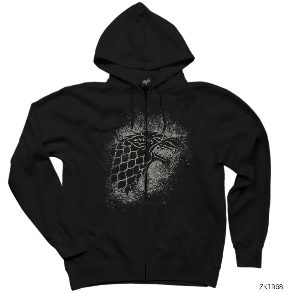 Game of Thrones House Stark Wolf Sigil Siyah Fermuarlı Kapşonlu Sweatshirt