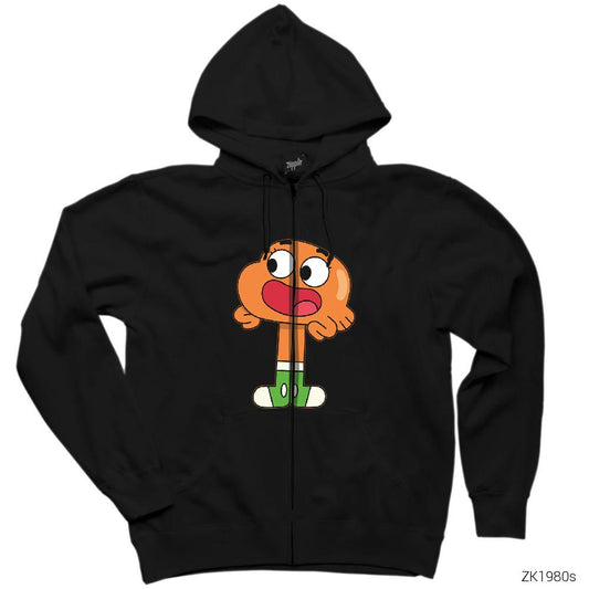 Gumball Darwin Siyah Fermuarlı Kapşonlu Sweatshirt