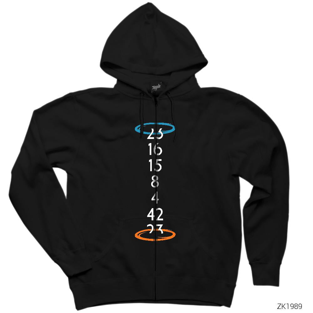 Lost Numbers Portal Siyah Fermuarlı Kapşonlu Sweatshirt