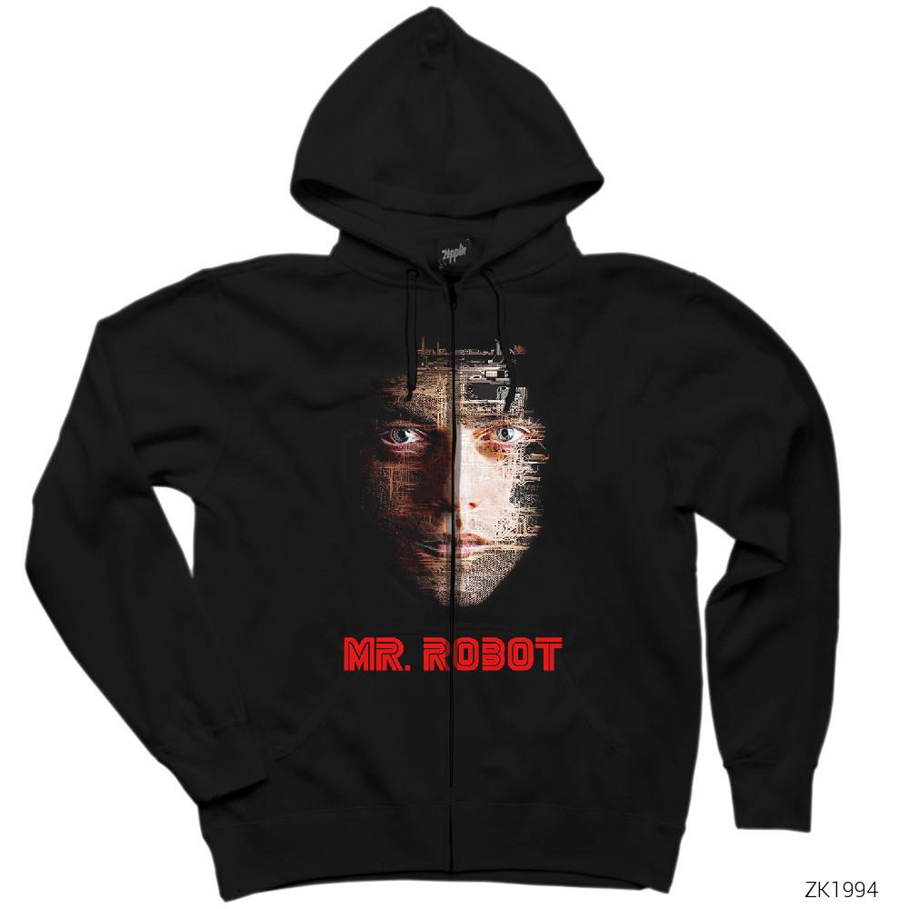 Mr Robot Elliot Motherboard Siyah Fermuarlı Kapşonlu Sweatshirt