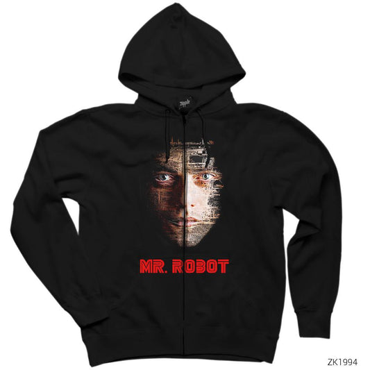 Mr Robot Elliot Motherboard Siyah Fermuarlı Kapşonlu Sweatshirt