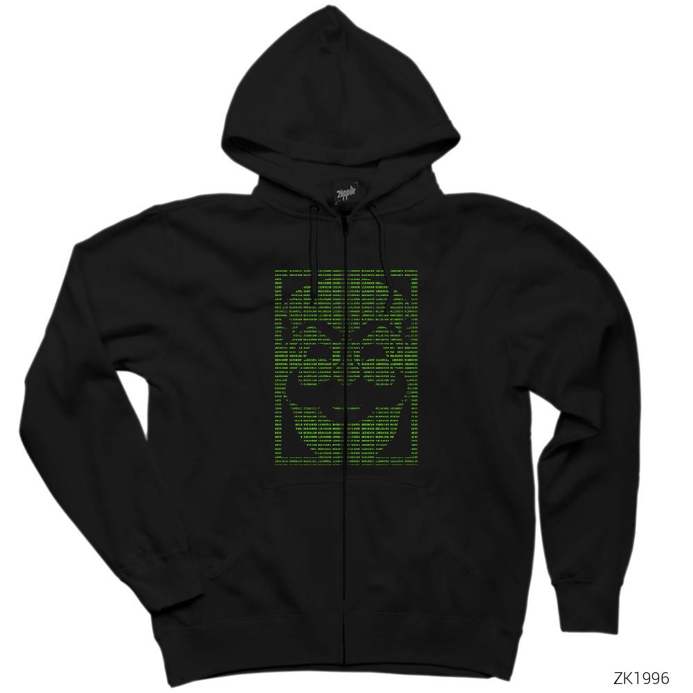 Mr Robot Fsociety Binary Siyah Fermuarlı Kapşonlu Sweatshirt
