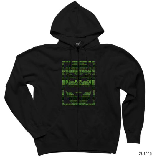 Mr Robot Fsociety Binary Siyah Fermuarlı Kapşonlu Sweatshirt