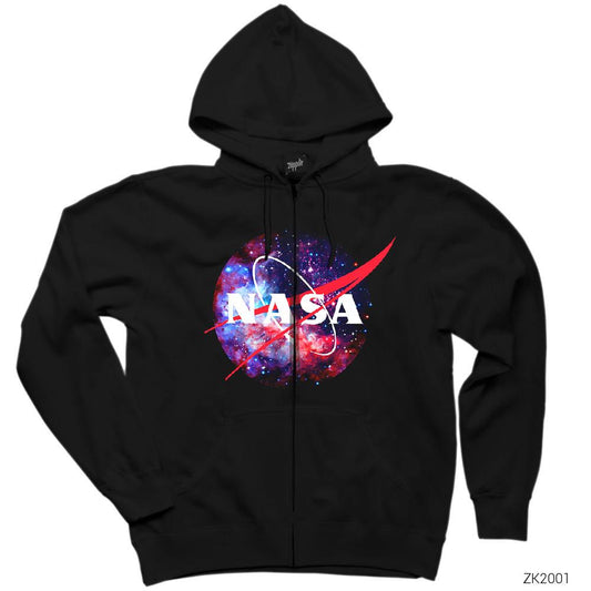 Nasa Galactic Siyah Fermuarlı Kapşonlu Sweatshirt