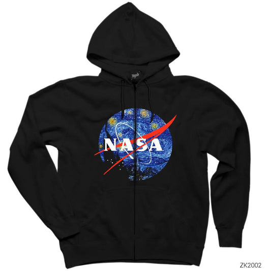 Nasa Paint Siyah Fermuarlı Kapşonlu Sweatshirt