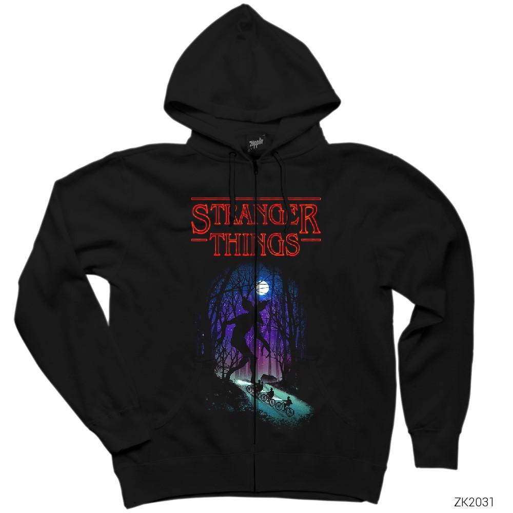 Stranger Things Demogorgan Siyah Fermuarlı Kapşonlu Sweatshirt