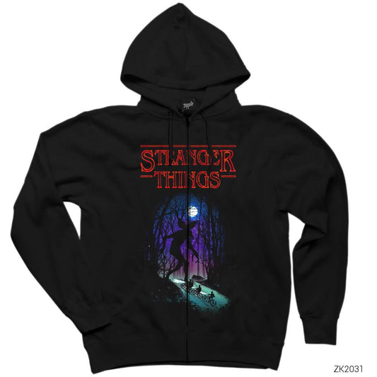 Stranger Things Demogorgan Siyah Fermuarlı Kapşonlu Sweatshirt