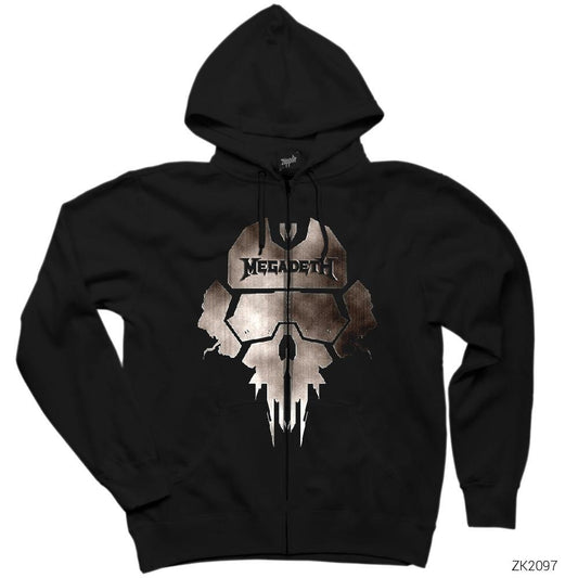 Megadeth Steel Skull Siyah Fermuarlı Kapşonlu Sweatshirt