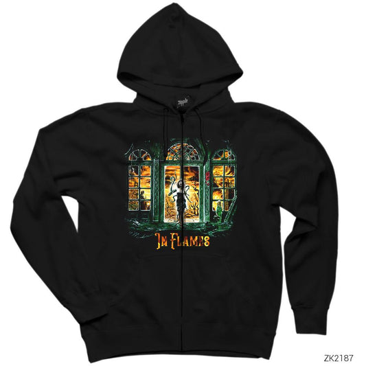 In Flames Witch Woman Siyah Fermuarlı Kapşonlu Sweatshirt