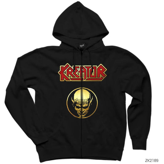 Kreator Face Siyah Fermuarlı Kapşonlu Sweatshirt