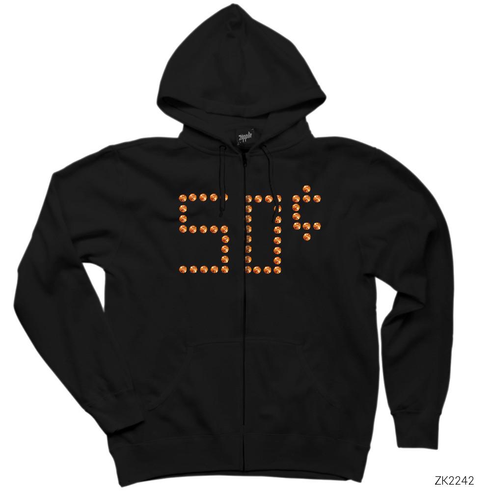 50 Cent Funny Siyah Fermuarlı Kapşonlu Sweatshirt