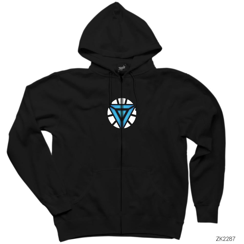 Iron Man 2019 Arc Reactor 2 Siyah Fermuarlı Kapşonlu Sweatshirt