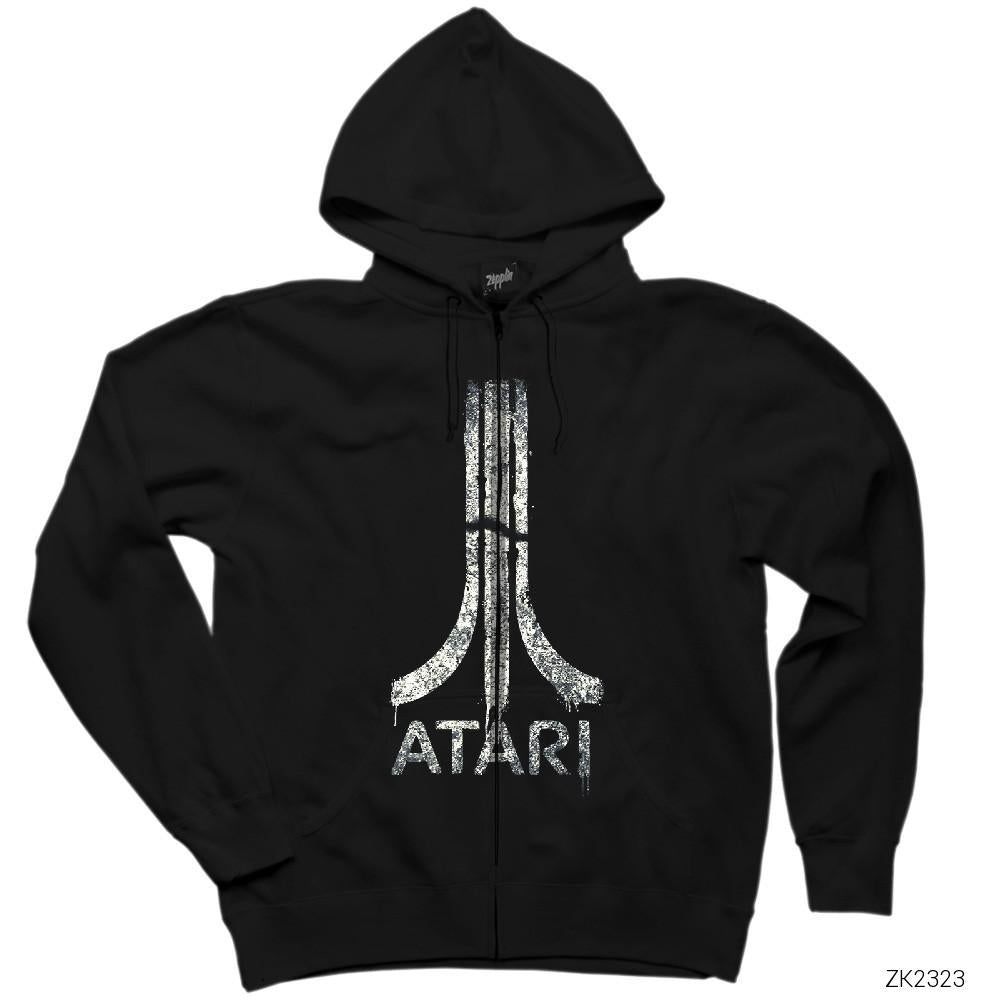 Atari Splash Siyah Fermuarlı Kapşonlu Sweatshirt