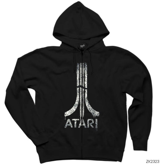 Atari Splash Siyah Fermuarlı Kapşonlu Sweatshirt