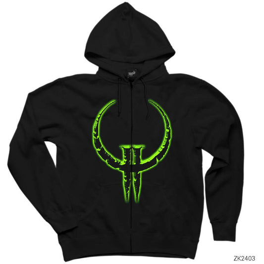 Quake 2 Siyah Fermuarlı Kapşonlu Sweatshirt