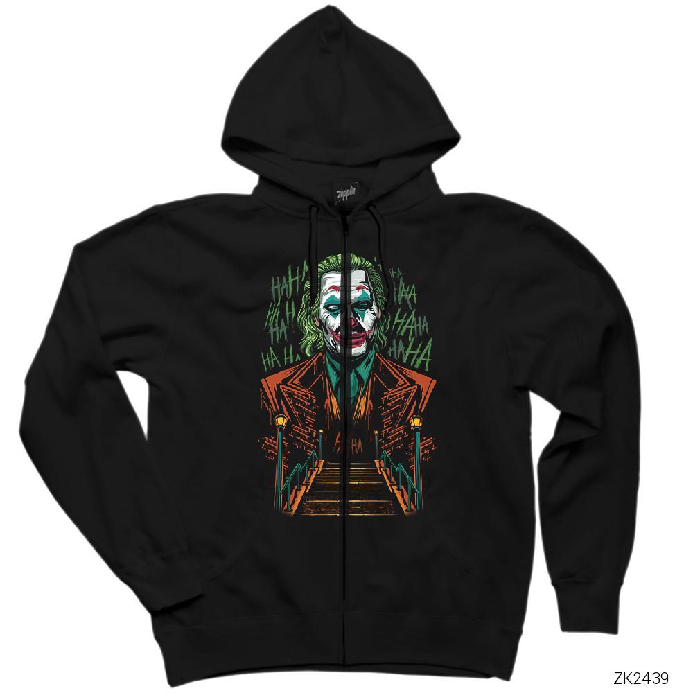 Joker Hahaha Siyah Fermuarlı Kapşonlu Sweatshirt