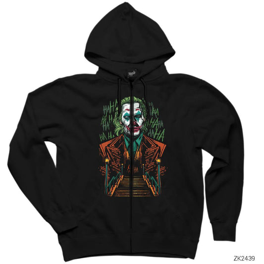 Joker Hahaha Siyah Fermuarlı Kapşonlu Sweatshirt