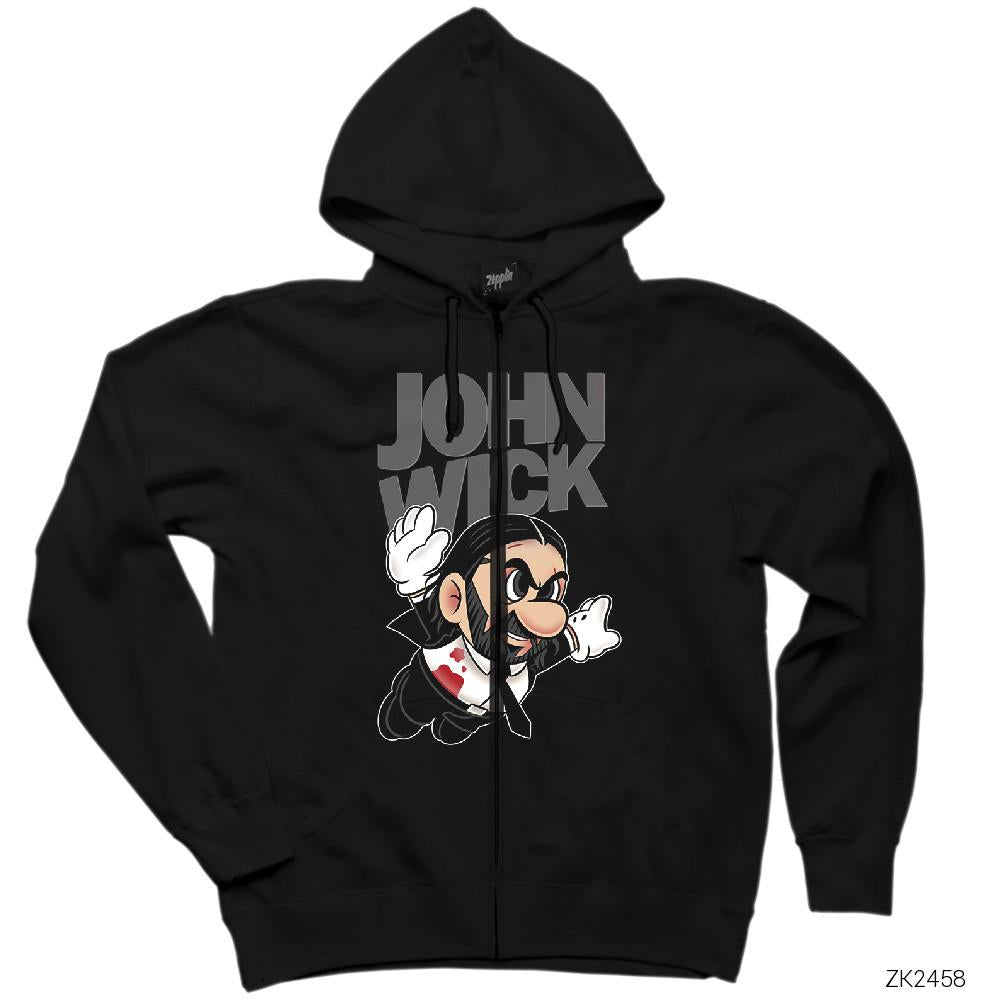 John Wick Fly Siyah Fermuarlı Kapşonlu Sweatshirt