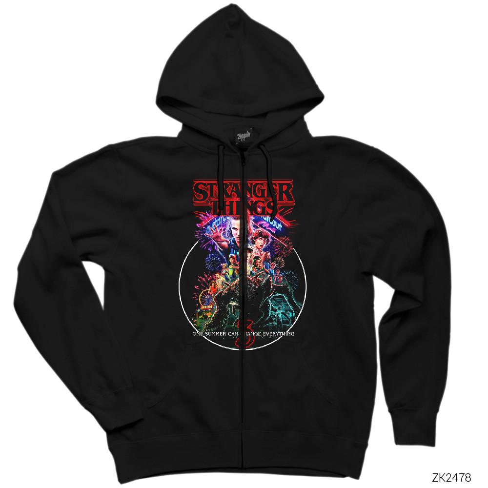 Stranger Things Season 3 Siyah Fermuarlı Kapşonlu Sweatshirt