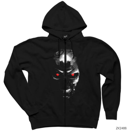 Terminator T800 Siyah Fermuarlı Kapşonlu Sweatshirt