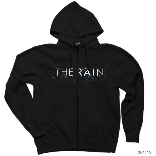 The Rain Logo Siyah Fermuarlı Kapşonlu Sweatshirt