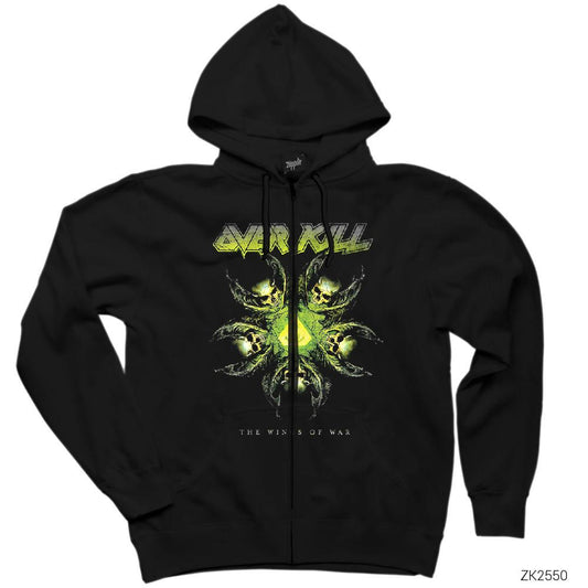 Overkill The Wings of War Siyah Fermuarlı Kapşonlu Sweatshirt