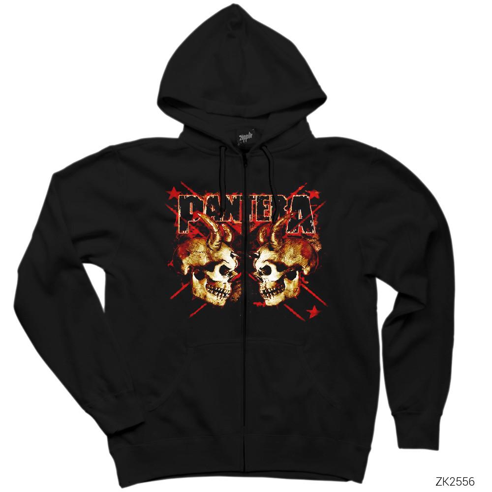 Pantera Skull Siyah Fermuarlı Kapşonlu Sweatshirt