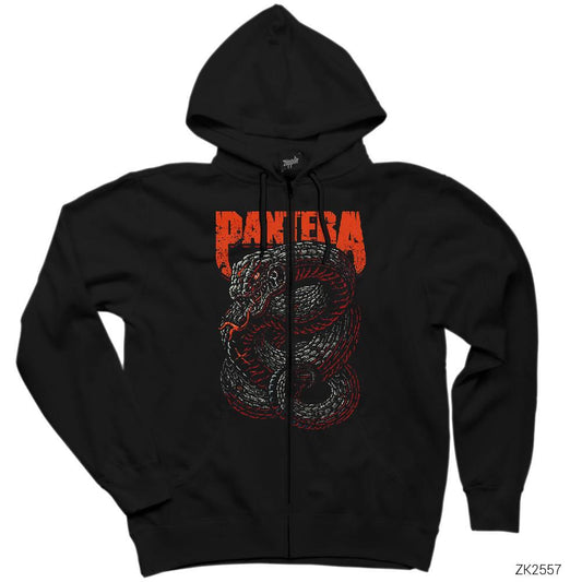 Pantera Snake Siyah Fermuarlı Kapşonlu Sweatshirt