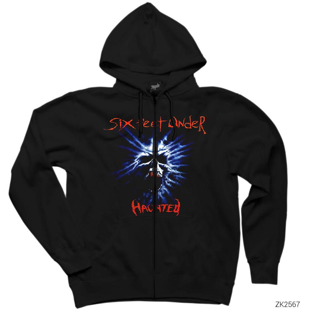 Six Feet Under Haunted Siyah Fermuarlı Kapşonlu Sweatshirt