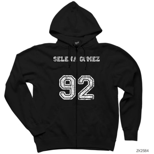 Selena Gomez Siyah Fermuarlı Kapşonlu Sweatshirt