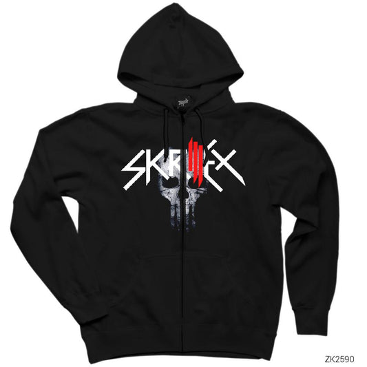 Skrillex Punisher Siyah Fermuarlı Kapşonlu Sweatshirt