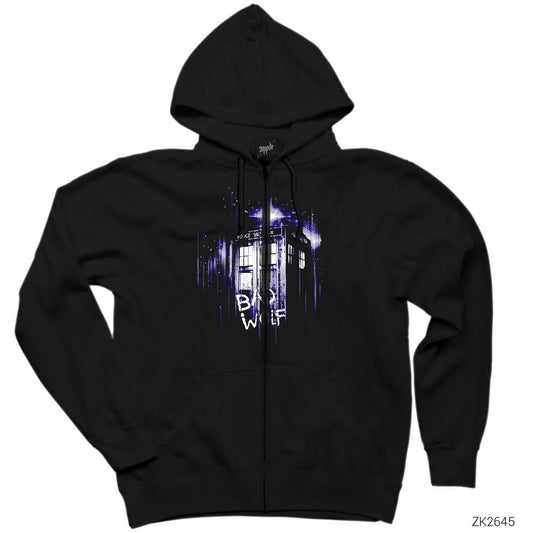 İndirimli Doctor Who Police Box Siyah Fermuarlı Kapşonlu Sweatshirt