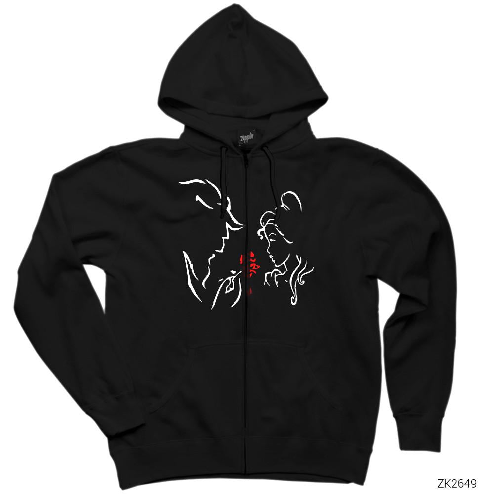 Güzel ve Çirkin Siyah Fermuarlı Kapşonlu Sweatshirt